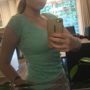 Mint green lace tight fit tee